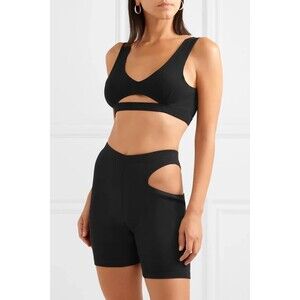 Marieyat Hunt Cutout Ribbed Cotton-Blend Shorts S Black Loungewear $90